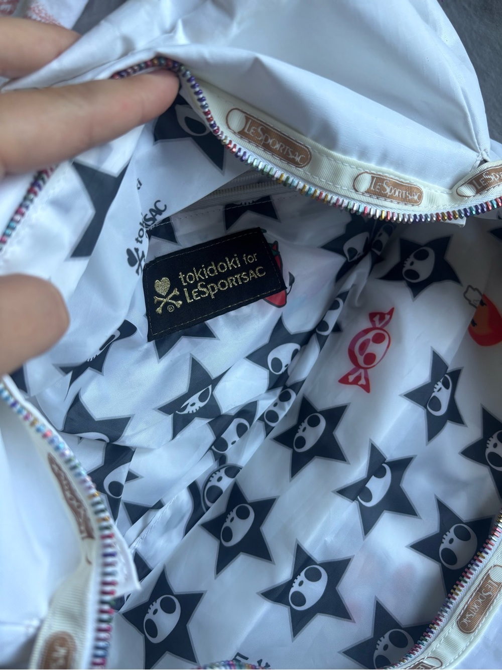 tokidoki x Lesportsac White Shoulder Bag with Beige Trim